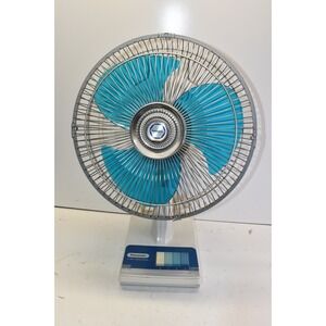 Vintage Panasonic F-1205 12"Blue Blade Desk Fan 3 Speed 5-Way Oscillating White